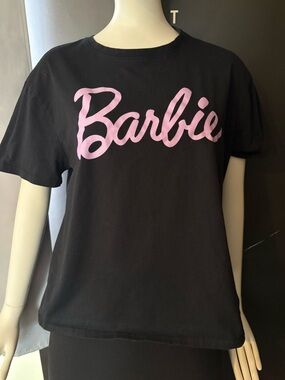 Barbie Black Tee with Light Pink Script - Kids Short Sleeve